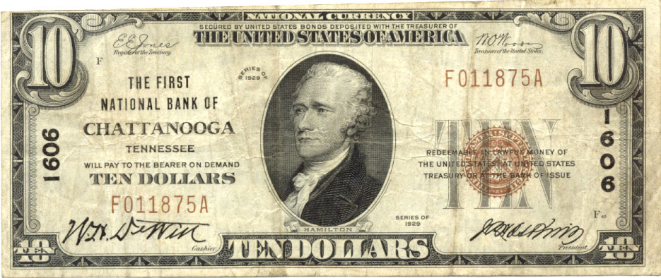 $10 1st NB Chattanooga Ch1606 1929 T-1